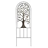 Plow Hearth Arched Metal Garden Trellis with Symbolic Tree of Life Design Weather Resistant Matte Black Powder Coat Finish and Burnished Bronze Highlights