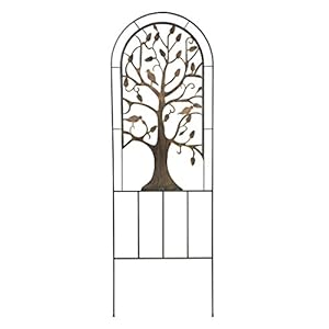 Plow Hearth Arched Metal Garden Trellis with Symbolic Tree of Life Design Weather Resistant Matte Black Powder Coat Finish and Burnished Bronze Highlights