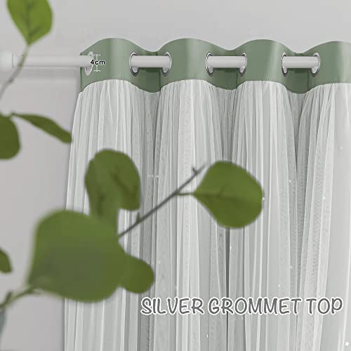Pony Dance Blackout Curtains - Nursery Stars Cutout Decor For Bedroom Aesthetic Window Treatment Double Layer Drapes Sheer Overlay, W 52 X L 84 Inches, Sage Green, 2 Panels #TOP3