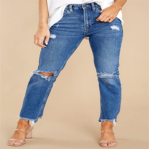 tuduoms Ripped Capri Jeans for Women Loose Boyfriend Denim Jeans Straight Leg Stretchy Distressed Skinny Raw Hem Jean Pants3