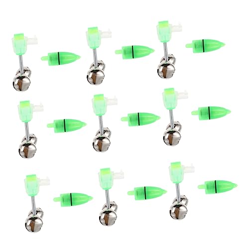POPETPOP 20 Sets LED Fishing Bells Bite Alert Indicator with Sound for Rods Portable Bait Alarm Durable Spring Design Green Glow for Night Fishing