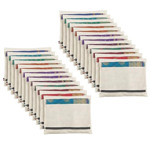 Image of Lukzer Single Cotton Saree Bags /Covers for Storage Set of 24 (16 x 14 Inches) Big Size with Zip Closure & Transparent Mesh Window Wardrobe Organizer for Sarees /Clothes /Lehenga /Dress Storage SSC-01-24