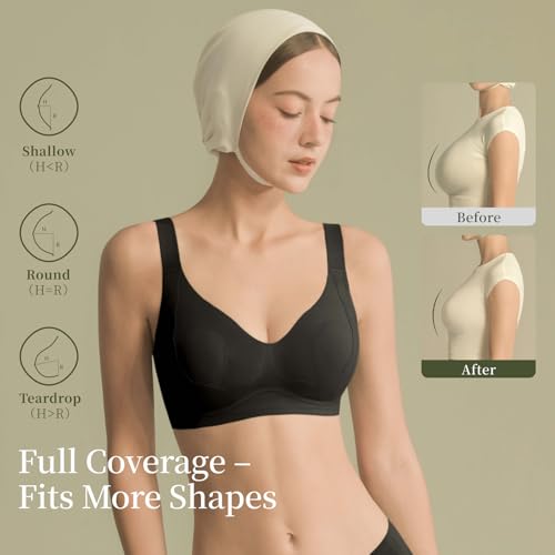Women Wireless Jelly Bra Full Coverage Lift Support Seamless No Underwire Black-L — view 3