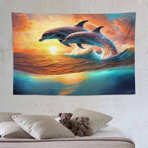 Tenture en tissu mural dauphin grand format art de chambre