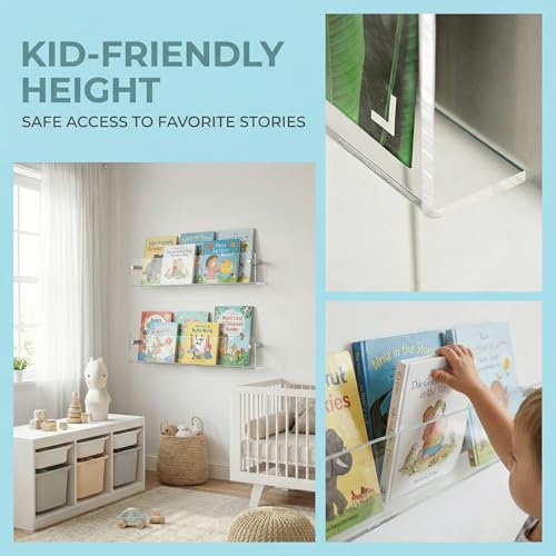 BXUUXA Acryl Zeitschriftenhalter Wand 4er-Pack Zeitschriftenständer Länge 30cm Transparente Prospekthalter mit 7.5kg Belastbarkeit Schwebende Wandregal Ohne Bohren für Magazine Wohnzimmer Büro