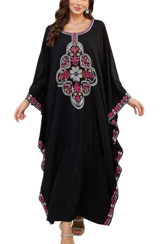 YouKD Print Floral Long Kaftan V-Neck Robe Boho Beach Swimsuit Cover Up Maxi Dress for Women
