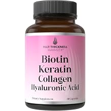 Biotin + Keratin + Marine Collagen + Hyaluronic Acid, 4-in-1 Hair Growth Vitamins with 10000mcg Biotin Capsules, Thickening Complex for Women & Men with Hair Thinning
