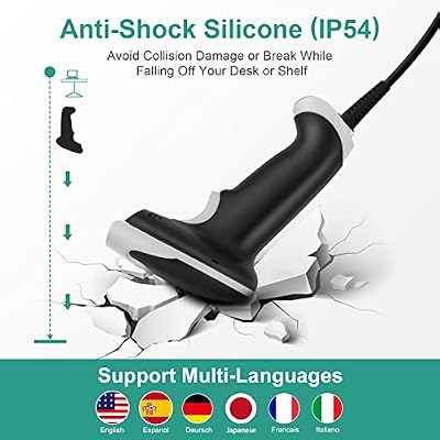 Barcode Scanner, Handheld USB Barcode Scanner Wired Connection Barcode Reader 1D 2D PDF417 QR Data Matrix Automatic Plug&Play Bar Code Scanners for Desktop Store Supermarket Warehouse Library