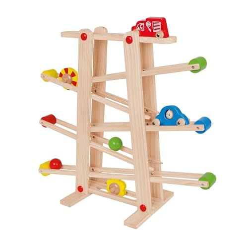 Eichhorn 100002029 Große Rollbahn aus Kiefernholz, 7-teilig, mit 6 Rollelementen, Kugelbahn für Kinder ab 1 Jahr, Größe: 67 x 56 cm