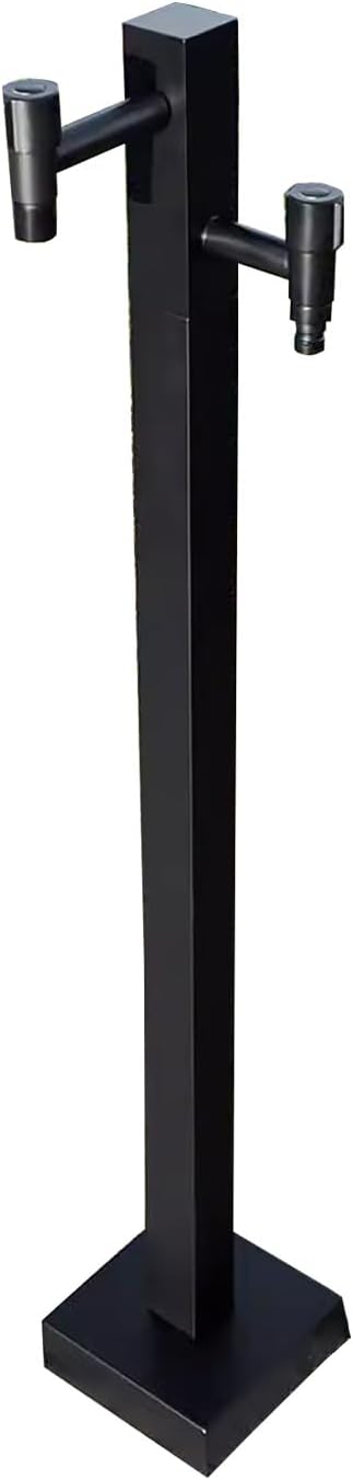 304 Stainless Steel Outdoor Faucet Stand - Vertical Garden Water Column Hose Bib, Freestanding Spigot with 2 Faucets, Durable Square Design for Easy Water Access
