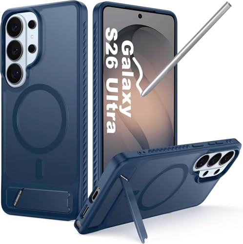 Image of Elzzi Magnetic Magsafe for Samsung Galaxy S26 Ultra Case [Compatible with MagSafe][Full Camera Protection][Built-in Invisible Kickstand] Translucent Matte Phone Back Cover - Blue