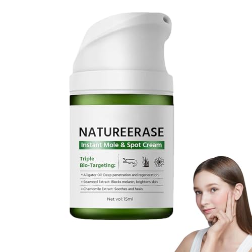 NatureErase Crema Instantánea Lunares Y Manchas, 15ml Crema Natural Para La Eliminación De Verrugas Y Lunares, Tratamiento Iluminador De Manchas, Nutritiva, Para Una Piel Más Clara (1pcs)