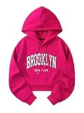 Hilinker Womens Graphic Long Sleeve Cropped Hoodies Drawstring Hooded Sweatshirt Hot Pink Brooklyn Medium