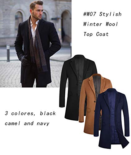 Aptro Men's Trench Coat Wool Overcoat Slim Fit Long Pea Coat 1702 Camel L #TOP6