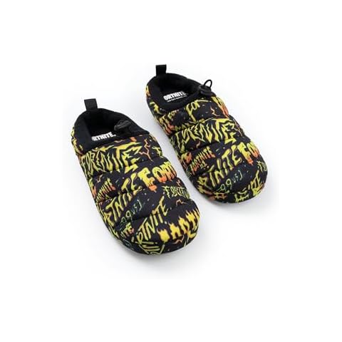Fortnite Boys Black, Orange, Yellow Logo Slip On Loafer Slippers Cover