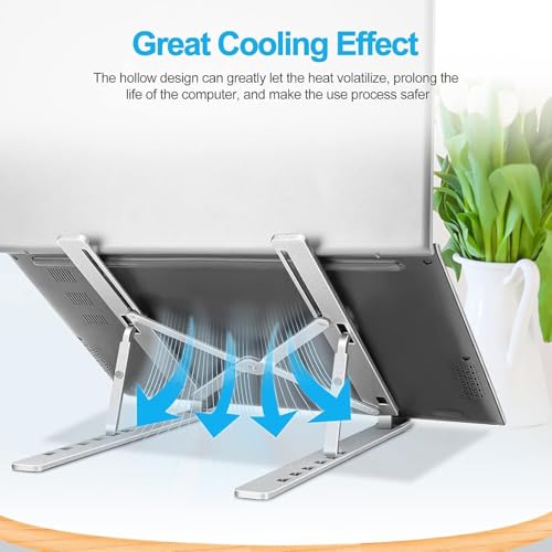 Image of Portable Aluminium Alloy Laptop Stand, Foldable with 6 Adjustable Angles, Non-Slip Silicone, Ergonomic Design, Silver, with Storage Bag