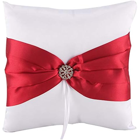 HE ANDI 7.8" Satin Artificial Diamond Decoration Wedding Ring Bearer Pillow (Red) Cover