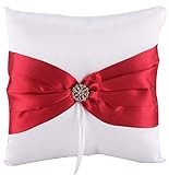 he andi 7.8' Satin Artificial Diamond Decoration Wedding Ring Bearer Pillow (Red)