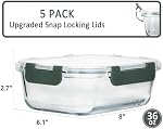 M MCIRCO [5-Packs, 36 Oz.] Conteneurs de préparation de repas en verre avec durée de vie Snap Locking Lids contenants alimentaires en verre,conteneur de déjeuner hermétique, micro-ondes, four, congélateur et lave-vaisselle (4.5 Coupe)