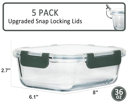 M MCIRCO [5-Packs, 36 Oz Glass Meal Prep Containers with Snap Locking Lids Glass Food Containers,Airtight Lunch Container,Microwave, Oven, Freezer and Dishwasher (4.5 Cup) by M MCIRCO - Used condition - US$28.90