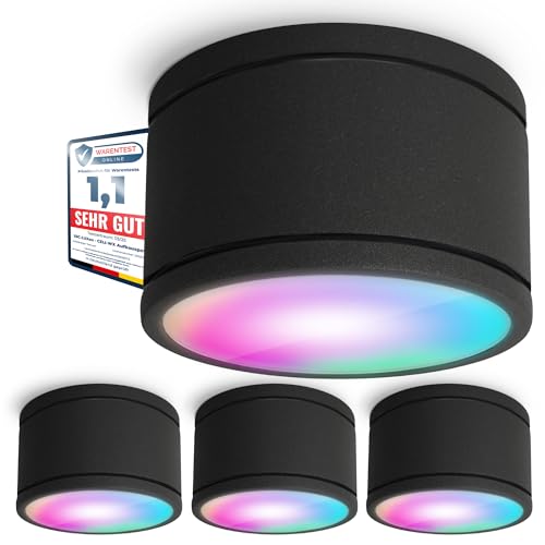 SSC-LUXon 4 Stück CELI-WX Aufbaustrahler Bad IP44 mit 4x LED Lampe GX53 kompatibel mit Alexa, Siri & Google - Spots WiFi Smart RGBW