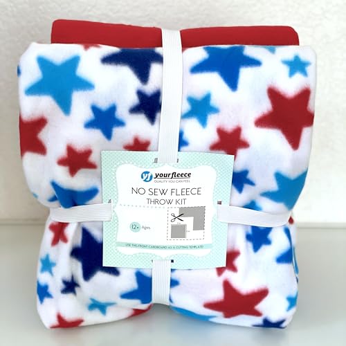 YourFleece Stars Red White and Blue No-Sew Fleece Throw Blanket Kit