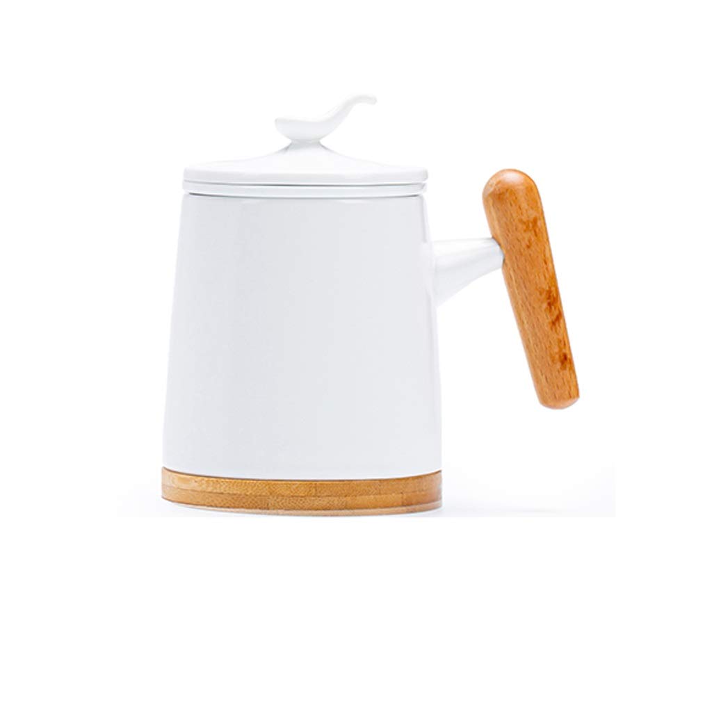 Kaffee-Becher Keramikbecher Große Kapazität Wiederverwendbare Kapazität Becher mit Griff mit Löffel-förmigen Deckel Kreative Kaffeetasse Büro Teetasse 400ml (Color : White)
