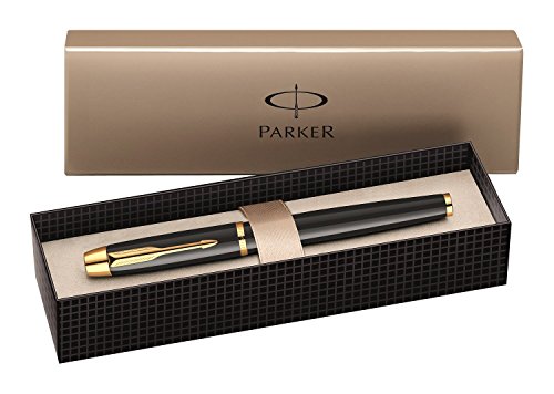 Parker IM - Pluma estilográfica con caja (punta media, adornos en dorado), color negro
