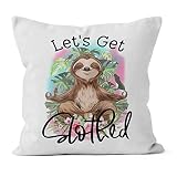 HIWX Let's Get Slothed Sloth Lovers Decorative Pillowcase Throw Pillow Cover, Funny Sloth Farmhouse