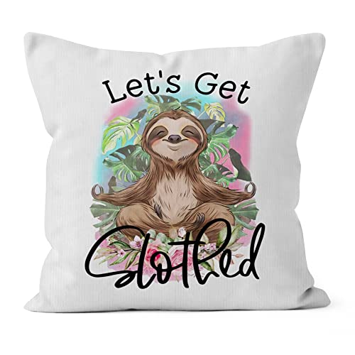 Hiwx Let's Get Slothed Sloth Lovers Decorative Pillowcase Throw Pillow Cover, Funny Sloth Farmhouse For Sofa Couch Room Home Decor 18 X 18 Inch Pillow Case #TOP8