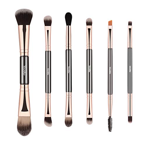 Yuwaku Double Ended Makeup Brushes, 6pcs Mutipurpose Cosmetic Brush Set For for Eyeshadow Blending Powder Foundation Buffer