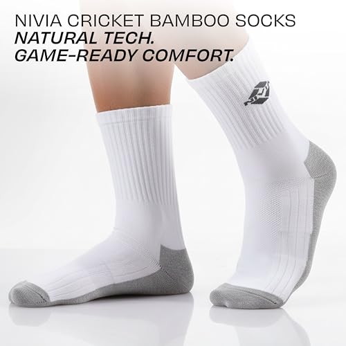 Image of Nivia Cricket Bamboo Socks for Men, Full Calf Length, Soft & Breathable Fabric, Moisture-Wicking & Odor-Resistant Design, Ideal for Long Practice Sessions, Matches & Daily Sports Use