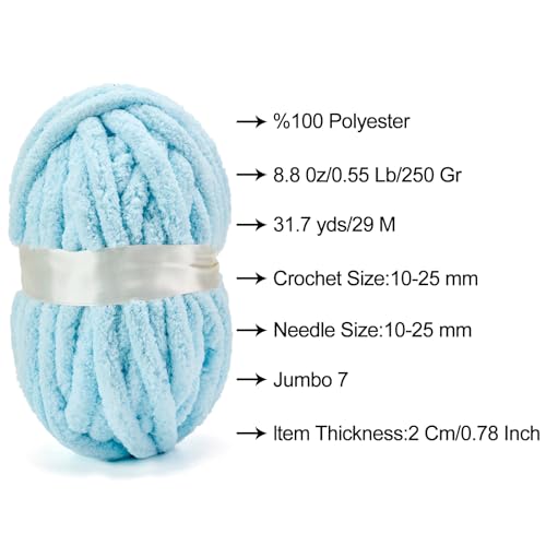 ERLYEEN Chenille Chunky Yarn Super Bulky Soft Thick Fluffy Jumbo Giant Washable Polyester Big Yarn DIY for Arm Knit Blanket Cushion Bed Sofa Home Decor,Light Blue,2.2LB by ERLYEEN - Image 3