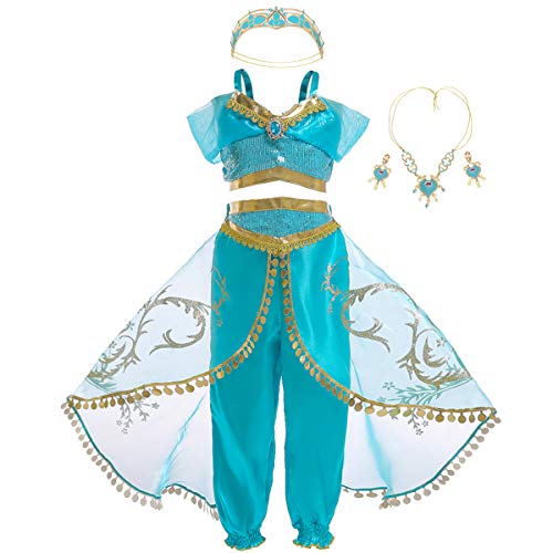 Eledobby Jasmine Costume For Girls Arabian Princess Costume Halloween Dress Up Clothes Kids Party Fancy Cosplay Outfits 5-6 Years #TOP4