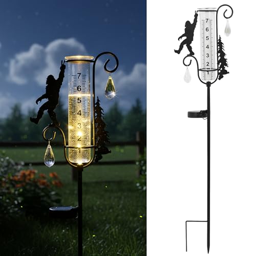 Rain Gauge Outdoor with Decorative Metal Black Sasquatch Solar Light Stake