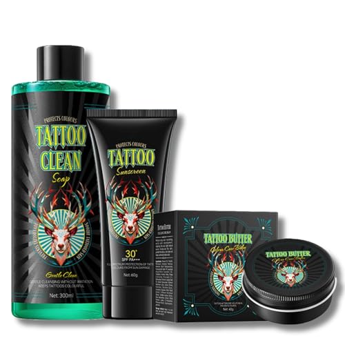 Tattoo Aftercare Skincare Set - Tattoo Care Gift Set - Skin Care Sets & Kits with Tattoo Balm,Tattoo Soap,Tattoo Sunscreen - Tattoo Aftercare Balm for Color Enhancement,Hydrating,Nourishing