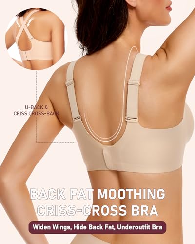 Vinfact Jelly Wireless Bras for Women No Underwire Supportive Bralettes for Women Comfort Everyday T Shirt Bra-Beige,L