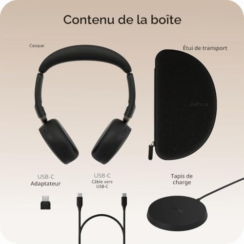 Jabra Casque Bluetooth sans Fil Evolve3 65 Flex avec Micro, MS Teams, USB-C