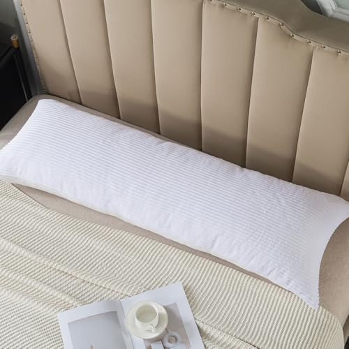 DJDEA Weiß Seitenschläferkissen Bezug Gestreifter Weicher und Atmungsaktiver Kopfkissenbezug für Seitenschläfer Seitenschläferkissenbezug 40 x 145 Komfortabler Kopfkissenbezug mit Reißverschluss