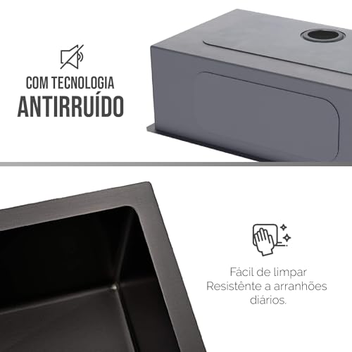 HOLTTER Kit Cuba Cozinha Gourmet Aço Inox 304 Resistente Corrosão Acompanha Cesto Escorredor Elegant