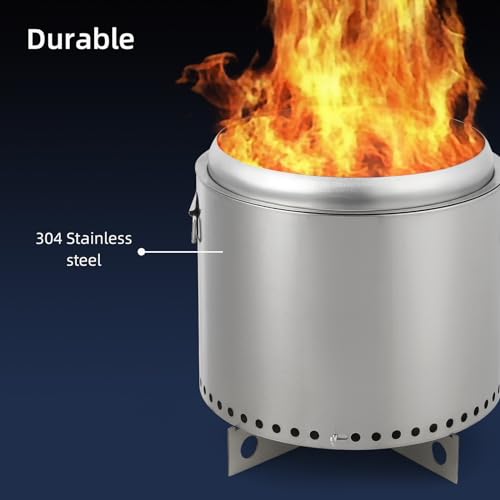 PioneerWorks Outdoor Mini Fire Pit - Stainless Steel, Ideal for Backyard, Camping, Picnics, Includes Firehook, 16.5in Diameter.