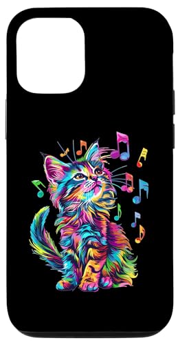 Carcasa para iPhone 13 Gato colorido con notas musicales