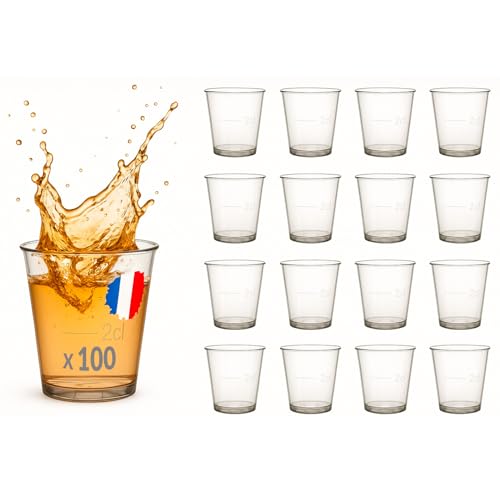 Table'Colors 100 Verres Shooter 6cl - Transparent - Plastique Recyclable - Réutilisable - Solide - Marquage 2cl et 4cl - Idéal Pour Restaurant, Fête, Bar - Fabriqué en France