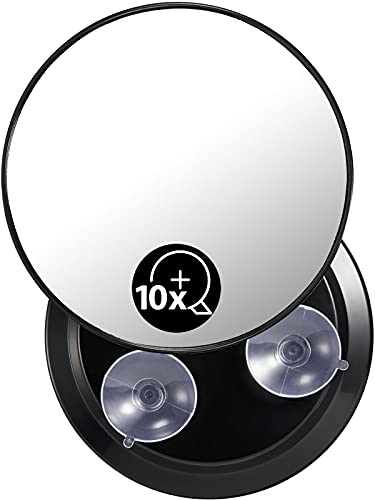 OMIRO Espejo Baño de 15cm, 10X Espejo de Aumento con 3 Ventosas de Montaje, Espejo Maquillaje Uso para Viajes y Hogar (Negro, Redondo) Cover