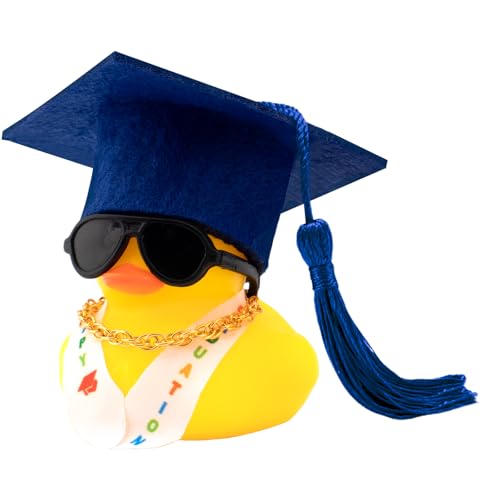 wonuu 2026 Car Dashboard Decorations Rubber Ducks, Car Ornament Ducky with Graduation Hat, Glasses, Necklace, Sash, for Doctor, Master, Bachelor, Dark Blue