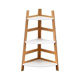 Forevich Bamboo Corner Shelf 3 Tier Ladder Storage Bathroom Shelf for Home Office Rack for Display C