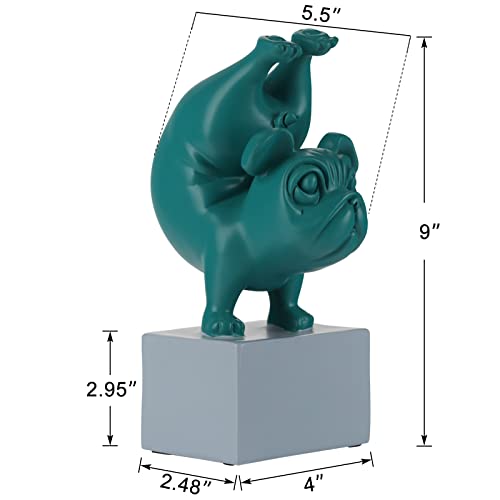Lovely Yoga French Bulldog Statue Resin Figurines Nordic Creative Cartoon Animals Sculpture Children' Room Decor Crafts (Green) #TOP5