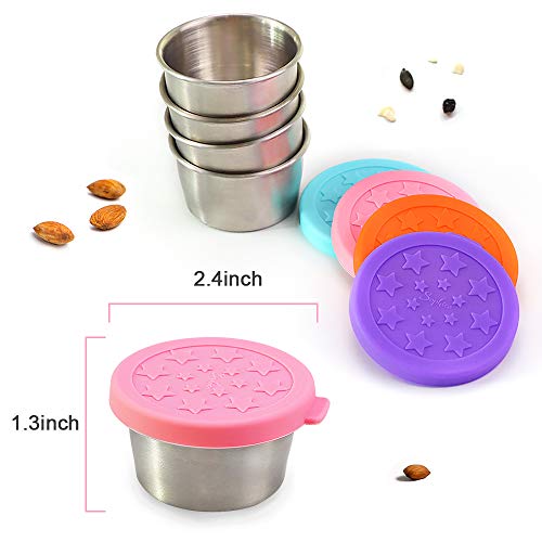 Sophico Salad Dressing Container To Go, Small Condiment Containers With Leakproof Silicone Lids, 1.6Oz Kids Sauce Cups Stainless Steel Dips Food Storage For Lunch Box Picnic Travel (4 Color, 4 Pack) #TOP1