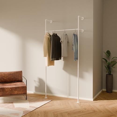 pamo Barra para colgar en la pared 140 kg de capacidad de carga   Armario abierto Perchero industrial Blanco fabricado con tubos de agua metálicos   estable y robusto