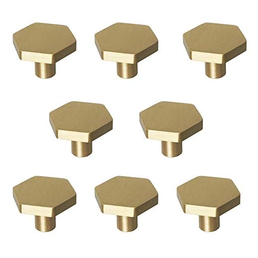RZDEAL 1-1/10" Solid Brass Knobs Shoe Cabinets Knob and Pulls Brushed Gold Hexagon Handles for Dresser Drawer (8Pcs)